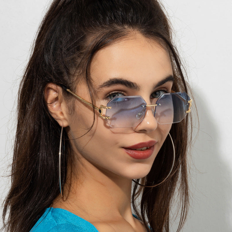 Frameless Trimming Sunglasses Polygon Women